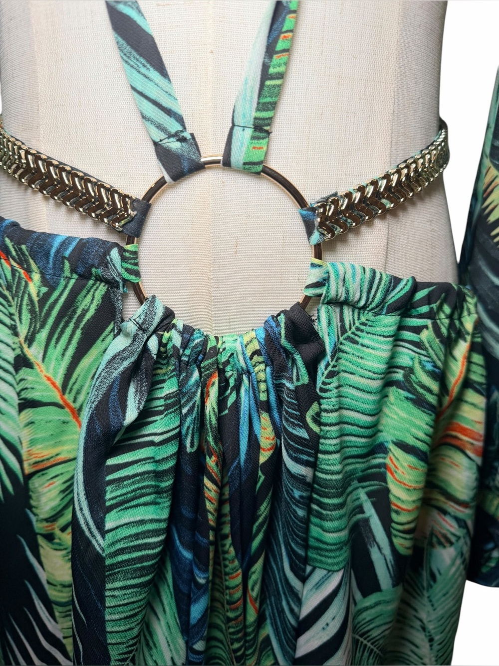 Bronx & Banco Jungle Cut Out Tropical Silk Maxi Dress Green M US 6 - Picture 13 of 14